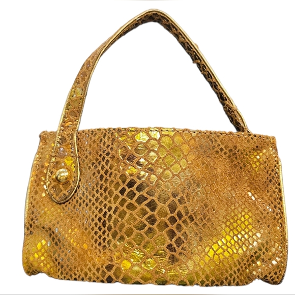 Sabine Handbags - Sabina - Gold Snakeskin Pattern Wristlet Genuine Leather Small & Dainty